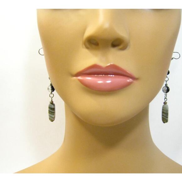 Set of Handcrafted long Gemstone Art Glass Beaded Dangle Drop Earrings 2 inch - Picture 4 of 9